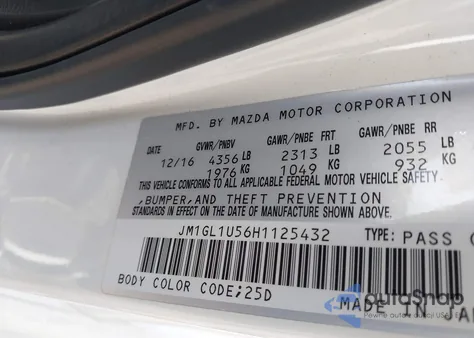 2017 Mazda Mazda6 Sport z USA, uszkodzony, nr VIN JM1GL1U56H1125432